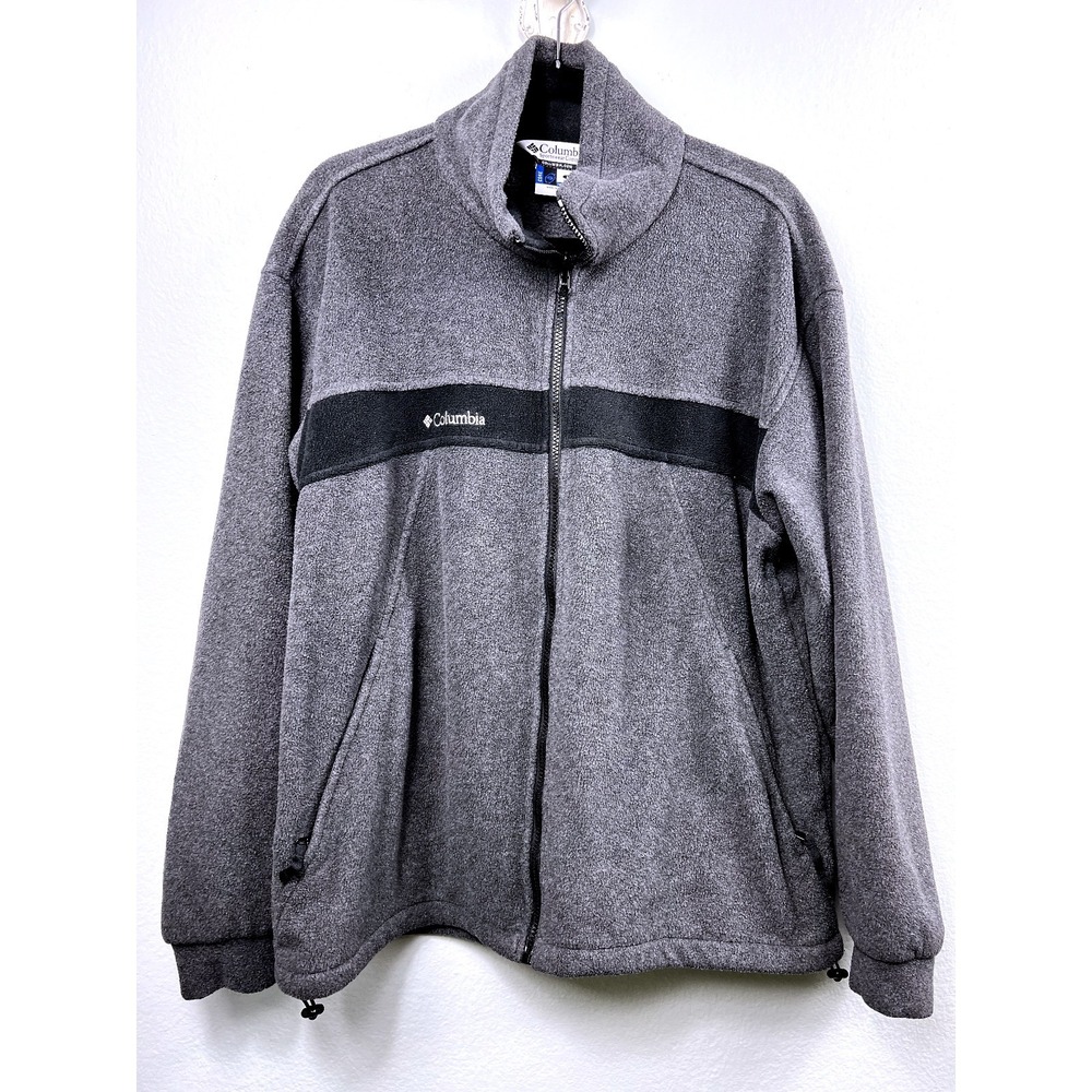 Columbia Fleece Jacket Mens Large Gray Core Interchange Full Zip‎ Mock Neck Logo